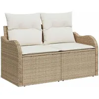 Syfax Gartensofa mit Kissen Beige 121 x 62 x 69cm Poly-Rattan