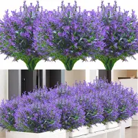 Unyqoos Künstlicher Lavendel 12er-Set – wetterbeständig, 35 cm, lila & Lotusfarbe, PVC-Stiele, biegsam, pflegeleicht, für Innen & Außen