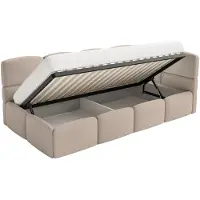 Selsey Cloudy – Kinderbett 90x200, mit Matratze, Rausfallschutz, Kopfteil rechts, Samt Beige
