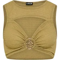LASCANA Crop-Top , Damen, Gr. 46, grün, Crash, Obermaterial: 98% Polyester, 2% Elasthan, unifarben, figurbetont, eckiger Ausschnitt, Tops Crop-Top, aus weicher Crinkleware mit Zieraccessoire