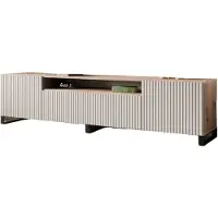 MargaretHadas24 TV-Schrank Noe III Fernsehschrank TV-Lowboard 200 cm vertikal gefräste Fronten modernes Design dreitürig Wohnzimmer (Farbe: artisan, weiß)