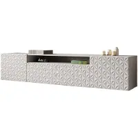MargaretHadas24 TV-Schrank Cali Fernsehschrank TV-Lowboard 200 cm Fronten gefräst wie ein Kaleidoskop modernes Design dreitürig Wandmontage (Farbe: weiß, weiß)