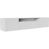 MargaretHadas24 TV-Schrank Fernsehschrank TV-Lowboard 200 cm vertikal gefräste Fronten modernes Design dreitürig Wohnzimmer Wandmontage (Farbe: weiß, weiß)