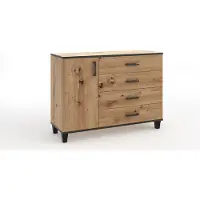 MargaretHadas24 Sideboard Kommode Vanessa I Schränke Holz Möbel Wohnzimmer Wohnzimmerschrank (Eiche Artisan und schwarz)