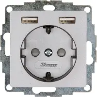 Kopp 296247082 ATHENIS - Unterputz-Schutzkontakt Steckdose, 2 USB-Ladebuchsen, Farbe: stahl