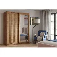Masseno Schiebetürenschrank LINARI 100/205/60cm 2-türig mit Spiegel Eiche Artisan