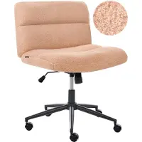 Beliani Schreibtischstuhl Pfirsichrosa Bouclé Gepolstert Gesteppt Teddy Optik Drehbar Höhenverstellbar mit Wippfunktion ohne Armlehnen Drehstuhl