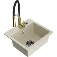 Mexen Milo 1-Becken-Granit-Spüle mit Mischbatterie Aster, Beige - 6505-69-73450-57-B