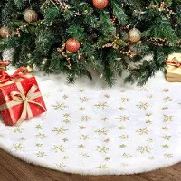 OEM Weihnachtsbaumhemd, Weihnachtsbaumdekoration, weiß Plüsch, goldene Pailletten, Schneeflocken, Baum-Shirt