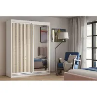 Masseno Schiebetürenschrank LINARI 180/205/60cm 2-türig mit Spiegel Weiß