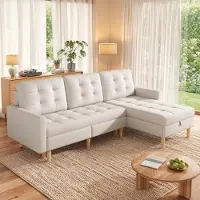 MODFU L-förmiges Ecksofa mit Stauraum,Dreisitzer Sofa mit wechselbare Chaiselongue,Loungesofa mit Stauraumfach,Beige