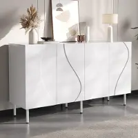 MODFU Sideboard aus MDF und Spanplatte Weiß 140x40x77,5 cm mit Push-to-Open