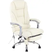 CLP Bürostuhl ergonomisch Pacific mit Echtleder-Akzenten und Massagefunktion, höhenverstellbarer Drehstuhl mit Armlehnen, 150kg belastbar, Farbe: creme
