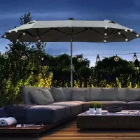 OEM Ovale Terrassenshade, 295 x 219cm, LED-Parasol, winddicht, stabiel, polyester, staal, donkergrijs