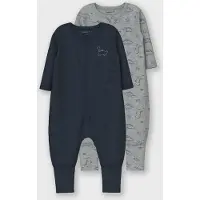 Name it Schlafanzug "NBMNIGHTSUIT 2P ZIP FF GREY DINO NOOS" Packung, 2 tlg. aus Baumwolle, regular fit, mit elastischem Bund und Rippbündchen