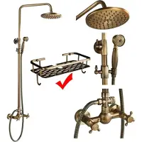 OEM Antiker Messing Regenfall-Duscharmatur, Dual-Handle-Steuerung, höhenverstellbar, Ein Regal