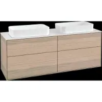 Villeroy & Boch Finion Waschtischunterschrank, 4 Auszüge, für 2 Waschbecken, mit Hahnloch, 1600x603x501mm, Glass White Matt, F31100PC, Farbe: Oak Veneer