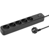 Montis+ Listwa zasilająca Montis Listwa przeciwprzepięciowa czarna 5-gniazdowa 5m MT187-BK-5