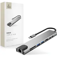 TechProtection HB09 Hub Adapter 8in1 USB-C / 2xUSB-A 3.0, USB-C 3.0, USB-C PD 100W, HDMI 4K 60Hz, SD/TF, RJ45 1000Mb/s Raumgrau