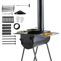 Zerbaco Tragbarer Holzofen, Camping-Hot-Zelt-BBQ-Ofen, 118 Zoll, für den Außenbereich mit Rohren
