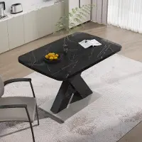 MODFU Ausziehbar Esstisch Beistelltisch Rechteckiger Tisch mit Metallgestell,Wohnzimmertisch mit X-förmigen MDF-Tischbeinen,Schwarz
