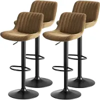 MODFU Barhocker 4er-Set,Drehstühle mit 360°-Schwenkfunktion,Bürostuhl mit höhenverstellbar Rückenlehne und Fußstütze,Samt,Braun