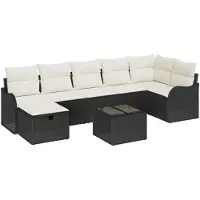 vidaXL Sofa Set 8 Stk. 7-Sitzanzahl Schwarz und Creme Poly-Rattan