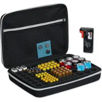 Relaxdays Batteriekoffer mit Tester, für AA, AAA, C, D & 9V-Blockbatterie, Aufbewahrungsbox 134 Batterien, schwarz