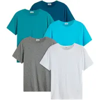 Bonprix "T-Shirt (5er Pack)" Packung, 5er, 5 Stk. Regular Fit, Kurzarm, für warme Tage, aus Baumwolle und Viskose