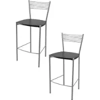 STOCK LINE t m c s Tommychairs - 2er Set moderne Barhocker ELEGANCE für Küche und Esszimmer, robustes Gestell aus lackiertem Stahl, Farbe Aluminium, Sitzfläche aus Holz im Farbton Wengeholz lackiert