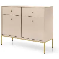 3Xeliving Kommode mit zwei Schubladen und zwei Türen, Beige, goldfarbene Griffe