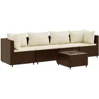 Syfax 5-tlg. Garten-Lounge-Set mit Kissen Braun Poly Rattan