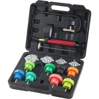 Zerbaco 14-teiliges Kühlerkühlmittel-Druckprüfer-Set Abdrückgerät, Abdrücken Tester Kühlwasser Befüllgerät, Kühler Entlüftungsgerät Kühlsystemtester inkl. Thermometer, 4 Metalladapter und 8 Prüfkappen
