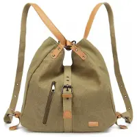Kono 2-in-1 Handtasche und Rucksack Khaki aus Canvas, wandelbare Damentasche für Alltag, Shopping, Reise und Freizeit, Ellen