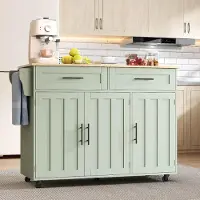 STILVORA Esszimmerwagen mit klappbarer Arbeitsplatte, Sideboard mit Stauraumtür, Küchenwagen mit Rollen und Massivholzfüßen Grün