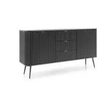 Stylmeble24 Sideboard ZORA mit 2 Türen und 3 Schubladen Schwarz mit Schwarzen Füssen – 168 × 87 × 39 cm