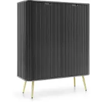 Stylmeble24 Kommode ZORA mit 2 Türen Schwarz mit Goldenen Füssen – 103 × 129 × 39 cm