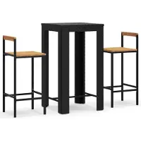 Syfax 3-tlg. Gartenbar-Set Schwarz Poly Rattan & Massivholz Akazie