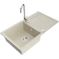 Mexen Leo 1 Becken-Granitspüle mit Abtropffläche und Mischbatterie Telma, Beige - 6501-69-670200-00