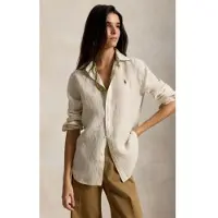 Ralph Lauren für Damen. 211A96158010 Klassisch geschnittenes Leinenhemd mit beigen Streifen (S), Lässig, Langarm