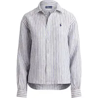 Ralph Lauren für Damen. 211935130502 Kurzes und weites Leinenhemd mit weißen, blauen Karos (S), Lässig, Kurzarm