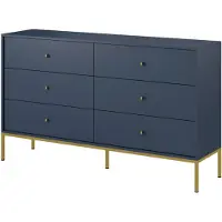 3Xeliving Kommode mit sechs Schubladen, Marineblau, goldfarbene Griffe, 154 x 39 x 83 cm