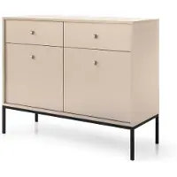 3Xeliving Kommode mit zwei Schubladen und zwei Türen, Beige, schwarze Griffe