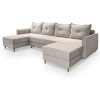 Masseno Ecksofa VERNI mit Schlaffunktion U-Form, Sofa mit Bettkasten, Wohnzimmersofa, Couch, Soffa, Bettsofa, Couchgarnitur- Beige, PAROS 02