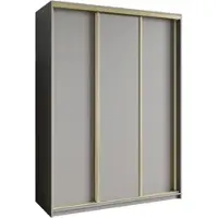 Masseno Schiebetürenschrank NISSE 150/205/60 cm Kleiderschrank mit Schubladen Schlafzimmer Schrank 3-türig Graphitfarben + Gold