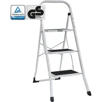 Baumarktplus Trittleiter 3-stufig klappbar 150 kg Anti-Rutsch Trittflächen Klapptritt Leiter in weiß