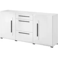 Masseno Kommode TULLIA 180 cm Sideboard mit 3 Schubladen und 2 Türen für Wohnzimmer Schlafzimmer Modern 180x39x86 cm Weiß / Weiß