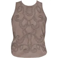 Apricot Spitzentop "Besticktes Baumwoll-Oberteil" Gr. 40, beige (stein), Tops, Damen, L (40), gewebt, Obermaterial: 100% Baumwolle CO., uni, Spitzentop, mit Stickerei