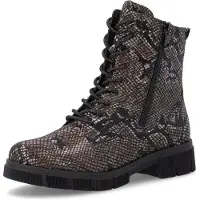 Remonte Schnürstiefelette , Damen, Gr. 38, braun (schwarz kombiniert), Lederimitat, Schlangenoptik, Schuhe Schnürstiefelette, Blockabsatz, Schnürboots im modischem Reptilien-Look