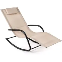 Costway Schaukelliege mit Kopfstütze, Sonnenliege bis 160kg, Liegestuhl wetterfest, ergonomische Schwingliege Gartenliege Relaxliege, Beige